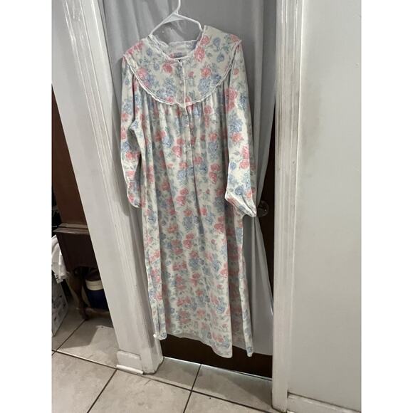 Lanz Of Salzburg Floral Flannel Maxi Nightgown Lace Trim Sz L - Picture 1 of 7